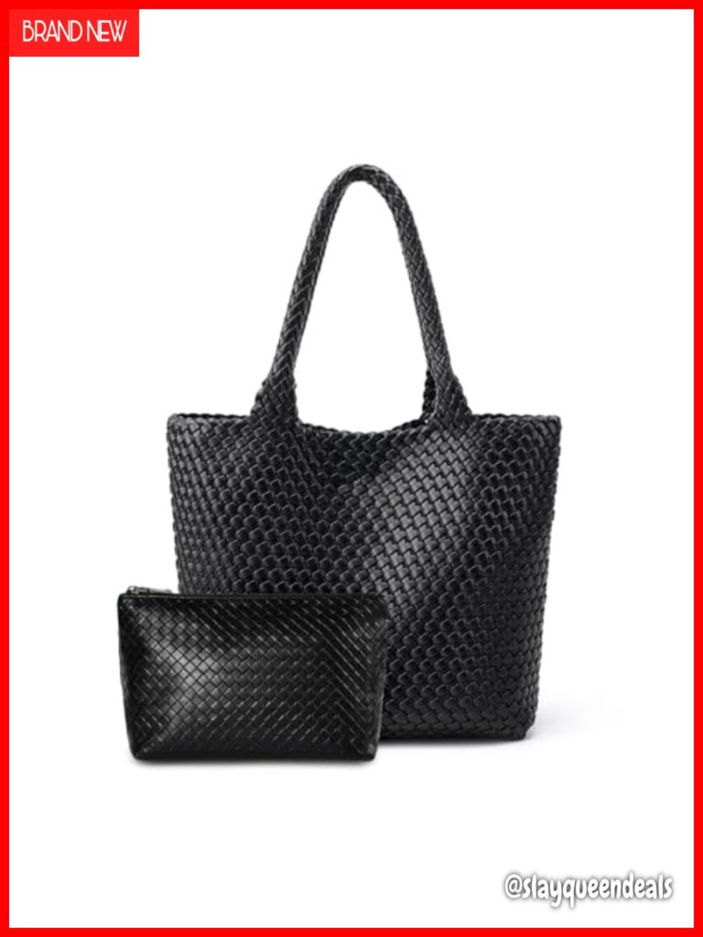 Woven Faux Leather Tote Bag Large Handbag with Clutch